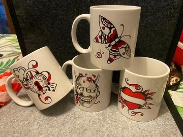 Set tazze tattoo vintage (cuore, lucchetto...)