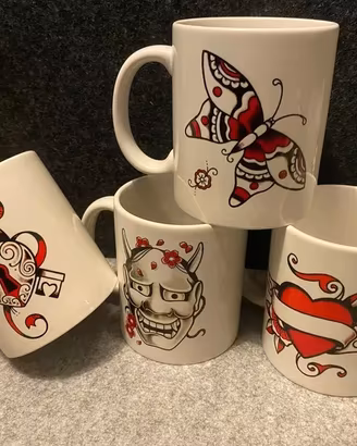 Set tazze tattoo vintage (cuore, lucchetto...)