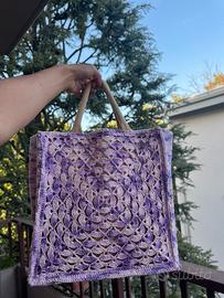 🌸 Shopper artigianale in cotone e juta 🌿