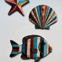 Set 3 arte marittima colorata in legno
