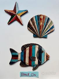 Set 3 arte marittima colorata in legno