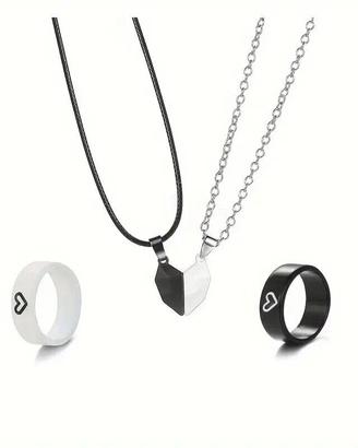 2 Anelli + 2 Collane Stile Minimalista Gioielli da