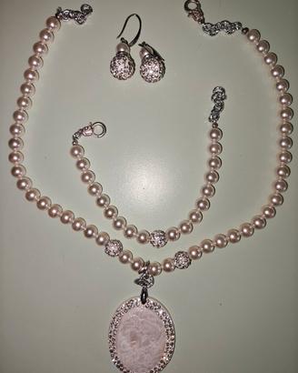 completo donna collana bracciale e orecchini perle