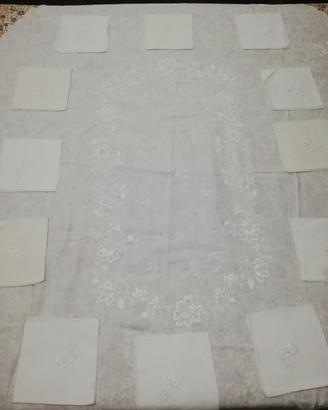 Tovaglia Ovale Antica x12 Puro Lino Ricamata Mano