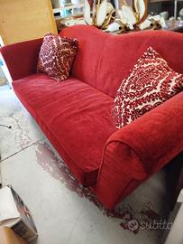 Divano Poltronesofà tessuto rosso rubino vintage