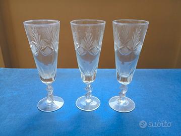 3 Flûte Champagne-Cristallo al Piombo Molato mano
