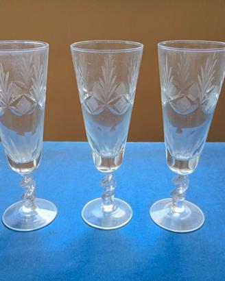 3 Flûte Champagne-Cristallo al Piombo Molato mano
