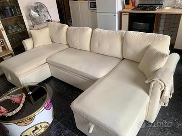 Divano letto a U con contenitore e porta bicchieri