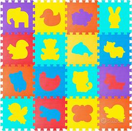 Tappeto Puzzle Bambini 16 Pezzi 120x120 cm Schiuma
