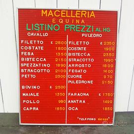 listino prezzi MACELLERIA Anni 70 vintage 60x50