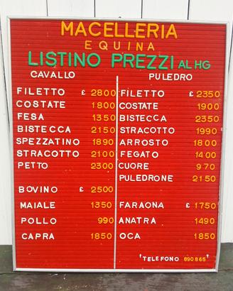listino prezzi MACELLERIA Anni 70 vintage 60x50