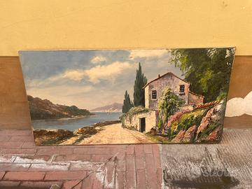 Grande olio su tela vintage firmato
