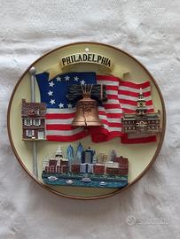 Piatto souvenir ceramica rilievo 3D Philadelphia