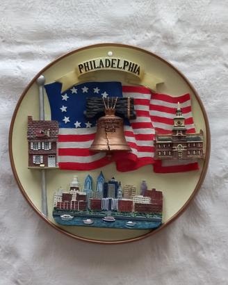 Piatto souvenir ceramica rilievo 3D Philadelphia