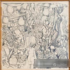 Quadro Litografia Renato Guttuso "Vucciria" Firma