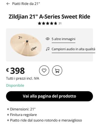 ZILDIAN PIATTO RIDE DA 21 serie brillant
