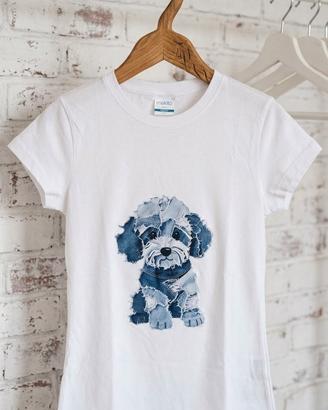 T-Shirt bianca donna tg. s cotone leggero doggy 