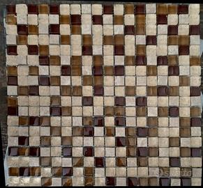 mosaico mix vetro e marmo marrone