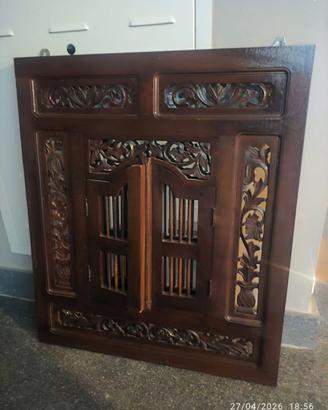 Specchio etnico legno intagliato con ante vintage