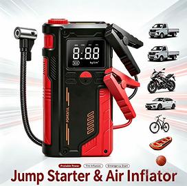 Avviatore + compressore per auto con batteria inte