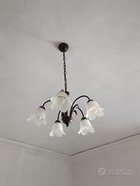 Lampadario metallo vetro e due lampade da comodino