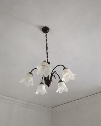 Lampadario metallo vetro e due lampade da comodino