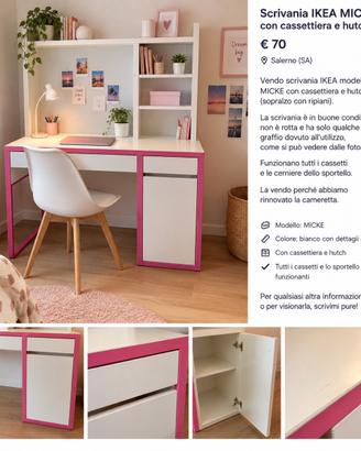 Scrivania IKEA MICKE con cassettiera e hutch