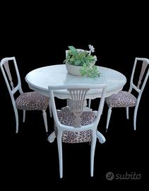 set tavolo tondo e n.6 sedie  stile shabby chic 