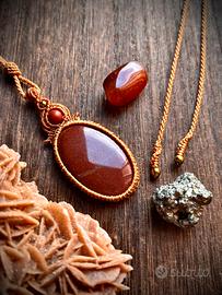 Collana macramè con diaspro rosso