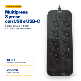 Multipresa 8 Prese Schuko 4 USB 2 USB-C 2500W