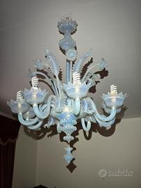 Set 3 Lampadari in Vetro di Murano Azzurro