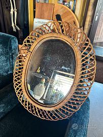 Specchio in rattan di Franco Albini per Bonacina