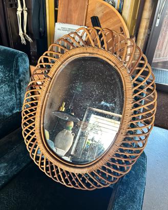 Specchio in rattan di Franco Albini per Bonacina