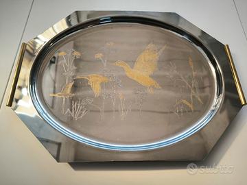  vassoio Acciaio  inox  con incisioni  vintage 