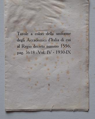 Tavole Uniforme Accademici d'Italia 1930 - RARE
