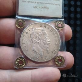 Argento Moneta 5 lire Scudo 1876 Periziata Regno