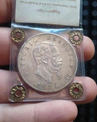 Argento Moneta 5 lire Scudo 1876 Periziata Regno
