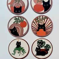 Set 6 Gatti neri geometrici in legno 10 cm