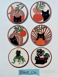 Set 6 Gatti neri geometrici in legno 10 cm