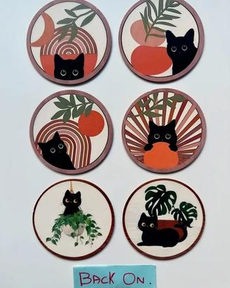 Set 6 Gatti neri geometrici in legno 10 cm