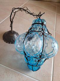 Lanterna / Lampadario in Vetro di Murano azzurra
