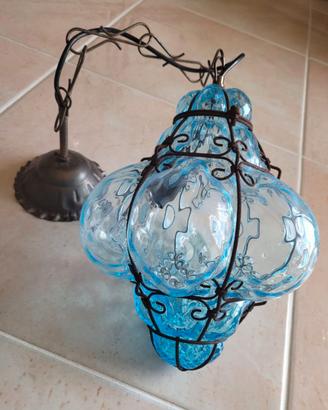 Lanterna / Lampadario in Vetro di Murano azzurra
