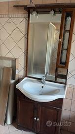 mobiletto bagno in legno + specchio