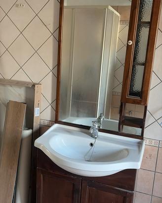 mobiletto bagno in legno + specchio