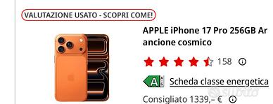Iphone 17 pro 256 gb arancione cosmico imballato