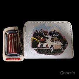 Portafoglio piccolo con zip Fiat 500 storica bianc