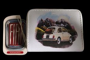 Portafoglio piccolo con zip Fiat 500 storica bianc