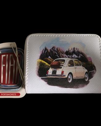 Portafoglio piccolo con zip Fiat 500 storica bianc
