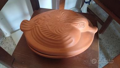 rostiera tegame con coperchio in terracotta nuovo 