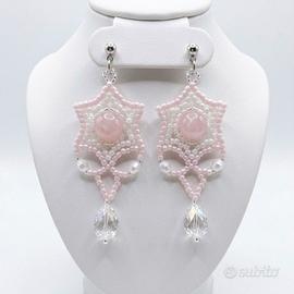 Orecchini Eleganti Artigianali Pietre quarzo rosa